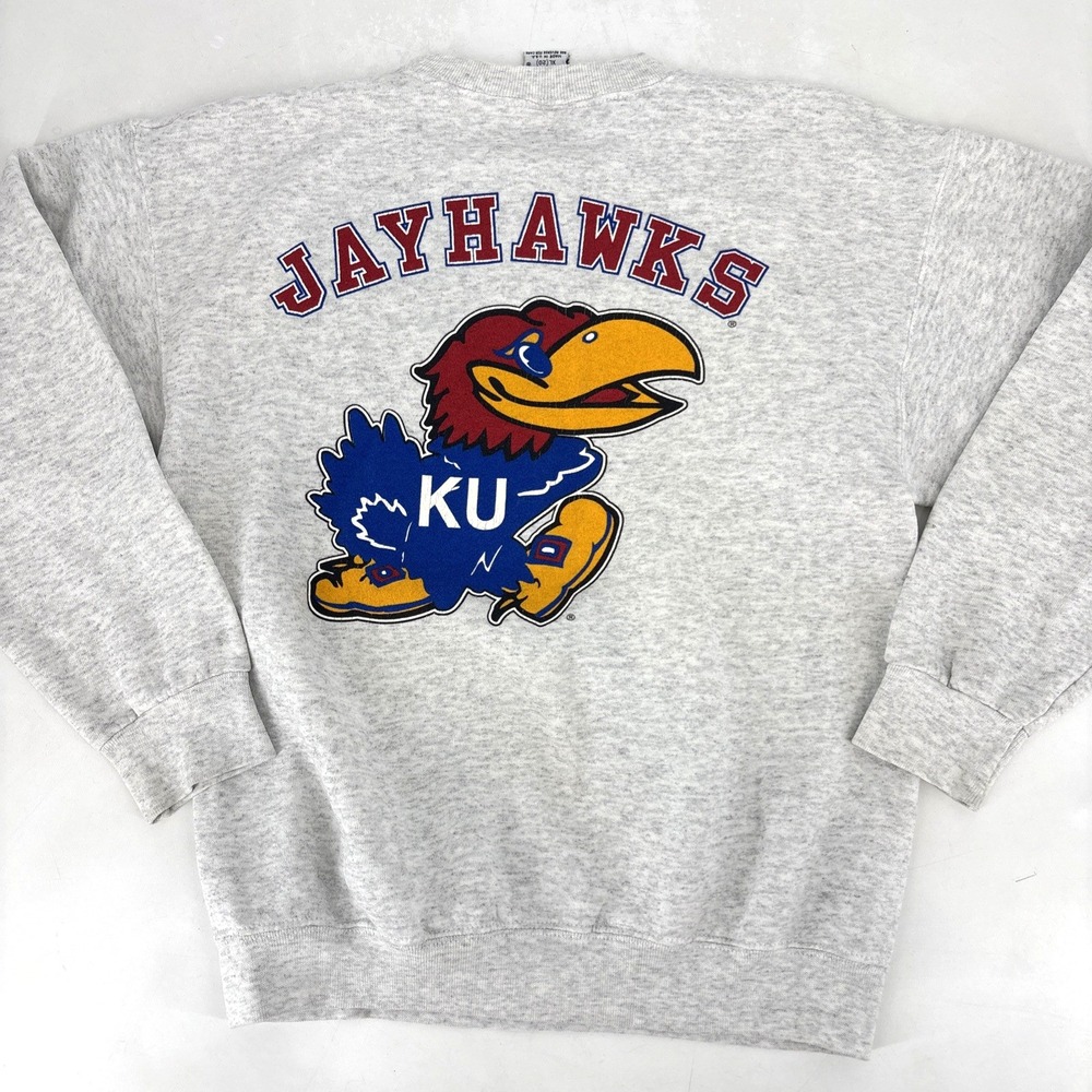 Vintage 90s University of Kansas Jayhawks Sweatshirt Youth XL Crewneck USA Made